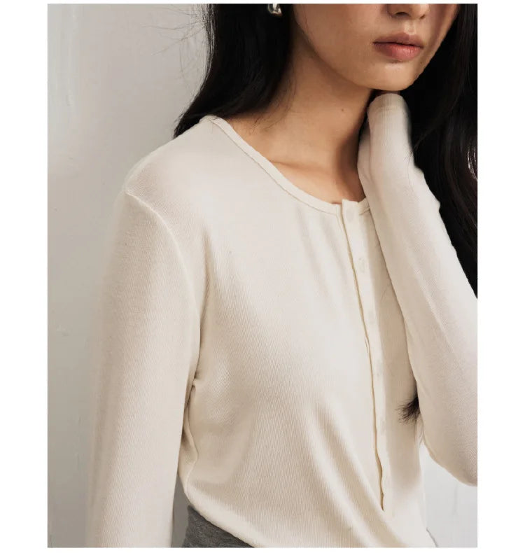 Silk-Wool Button Knit Top