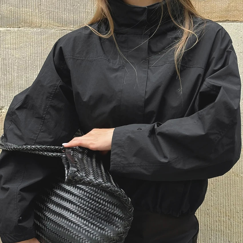 Red Funnel-Neck Zip Jacket