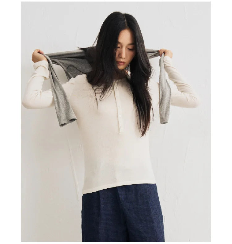 Silk-Wool Button Knit Top