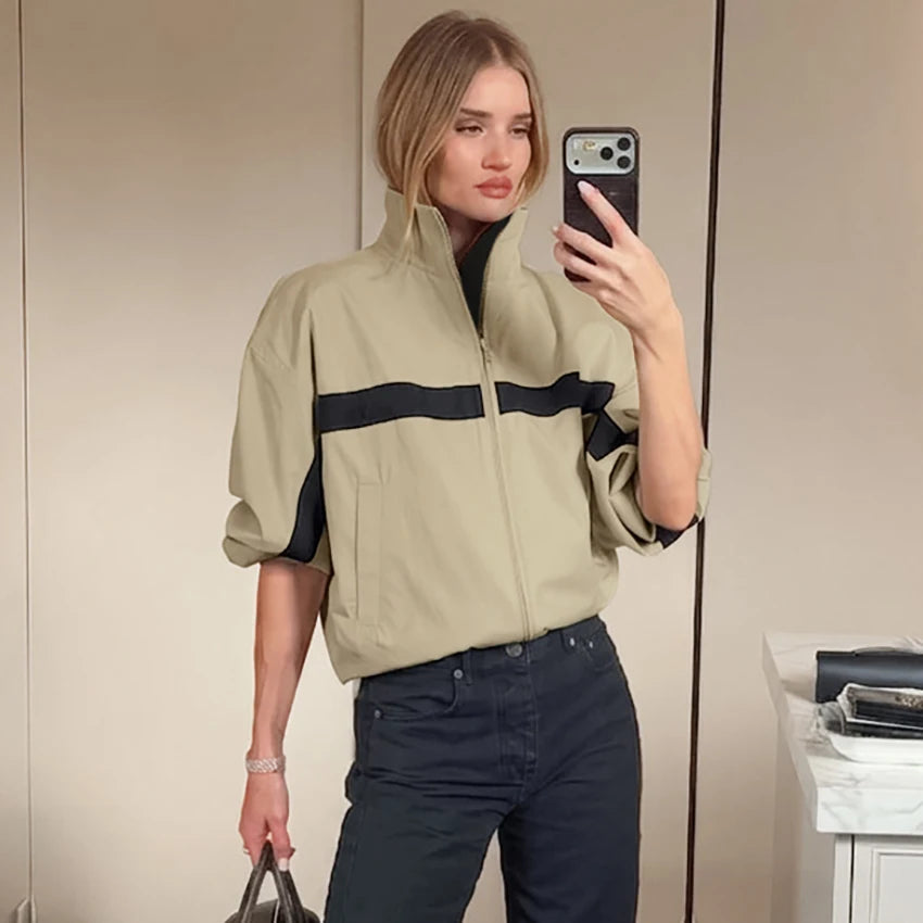 Contrast Stand-Collar Jacket