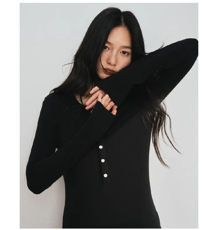 Silk-Wool Button Knit Top