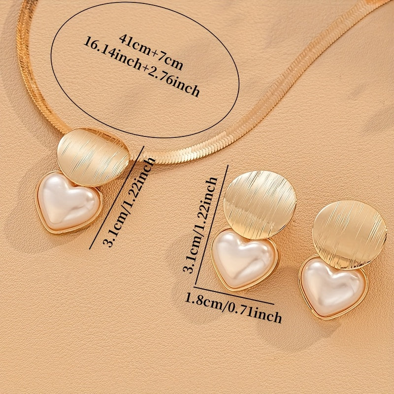 Conjunto de 3 Peças Elegante e Romântico com Colar Coração Redondo em Geometria e Brincos, Ideal para Uso Diário ou Ocasiões Especiais - Um Presente Para Ela