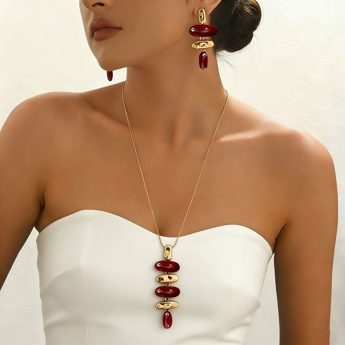Conjunto de Colar com Pendente Geométrico Tribal e Elegante e Brincos, 2 peças | Adequado para Uso Diário e Festas, Presente de Joalharia Versátil, Material em Liga de Zinco