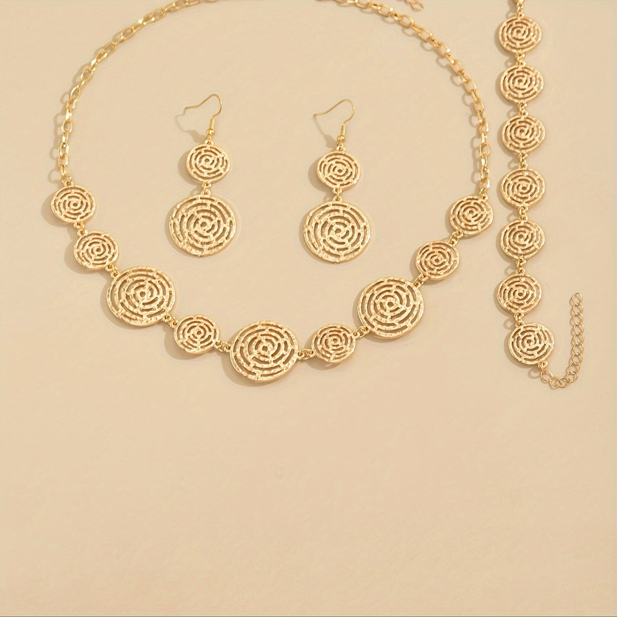 Conjunto Estiloso de Pulseira, Colar e Brincos com Detalhes em Teia de Aranha Vazada - 3 Peças para Adolescentes