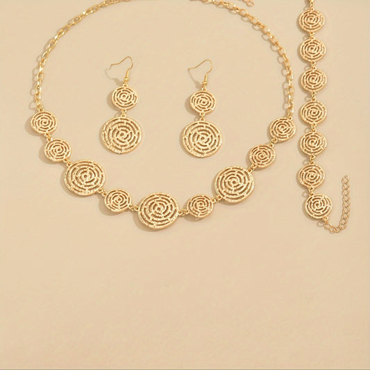 Conjunto Estiloso de Pulseira, Colar e Brincos com Detalhes em Teia de Aranha Vazada - 3 Peças para Adolescentes