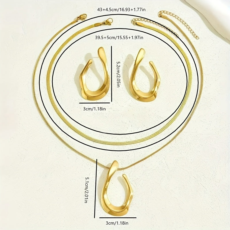 Conjunto Elegante de Brincos e Colar em Aço Inoxidável 316L | Banhado a Ouro 18K, Design Moderno e Polido, Ideal para Uso Diário e Ocasiões Especiais, Presente Perfeito para Festivais e Festas